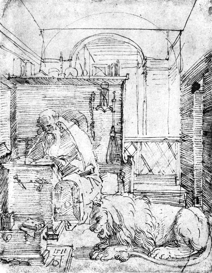 Durer, san girolamo nello studio, penna, 1511