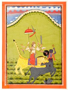 Durga on her tiger kills Mahisha the buffalo demon (6124525567)