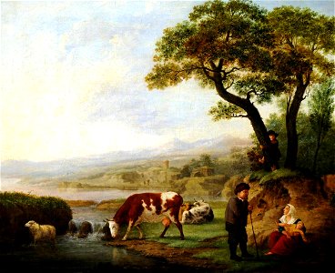 Dutch School - An Old Man Conversing with a Seated Mother and Child in a River Landscape - 290244 - National Trust