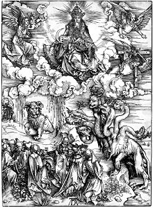 Durer, apocalisse, 12 il mostro marino e la bestia