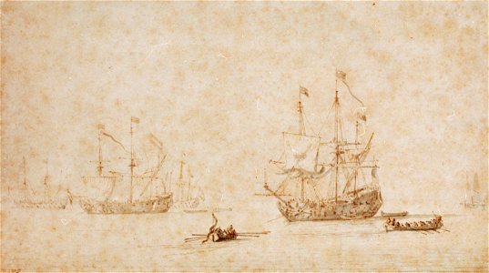 Dutch ships at anchor drying sails RMG PW6769