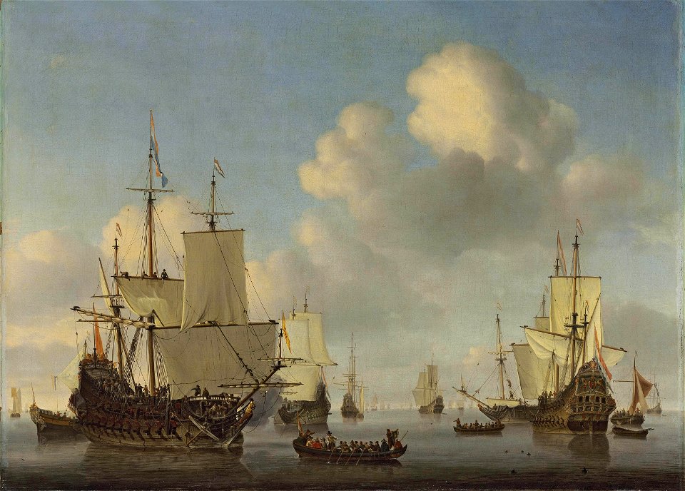 Dutch Ships in a Calm by Willem van de Velde (II) Rijksmuseum Amsterdam SK-C-1707 (before restoration)