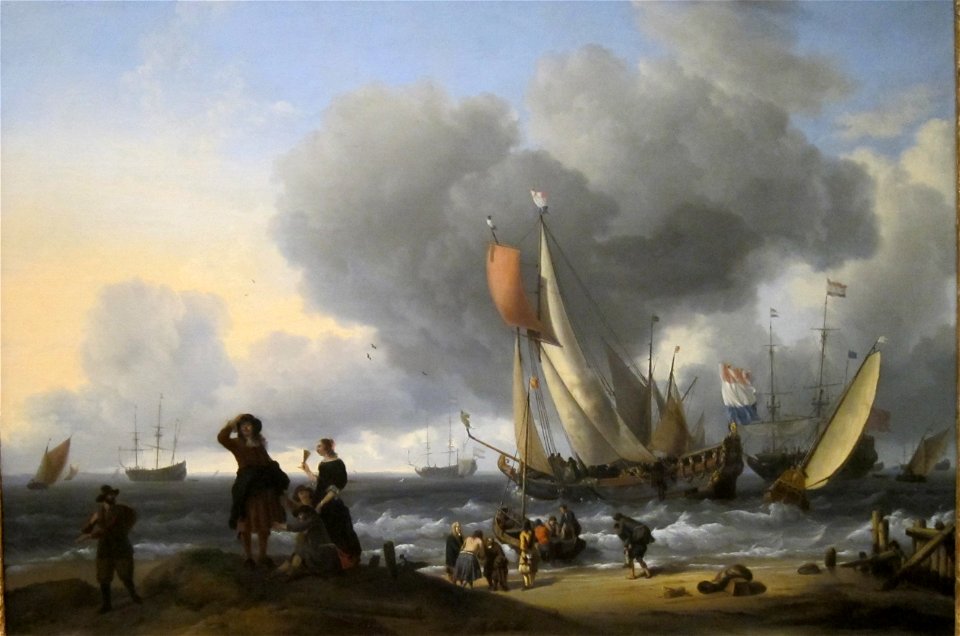 Dutchmen Embarking onto a Yacht by Ludolf Backhuysen (Dutch,, 1670s