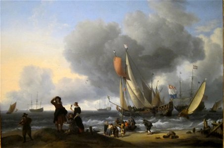 Dutchmen Embarking onto a Yacht by Ludolf Backhuysen (Dutch,, 1670s. Free illustration for personal and commercial use.