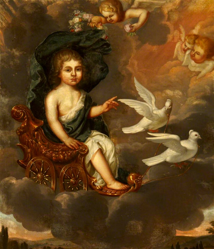 Dutch School - A Child Seated in a Chariot Pulled by Doves as the Infant Venus - 1530129 - National Trust