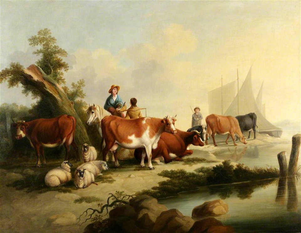 Dutch School - River Landscape with People, Animals and Boats - 443604 - National Trust