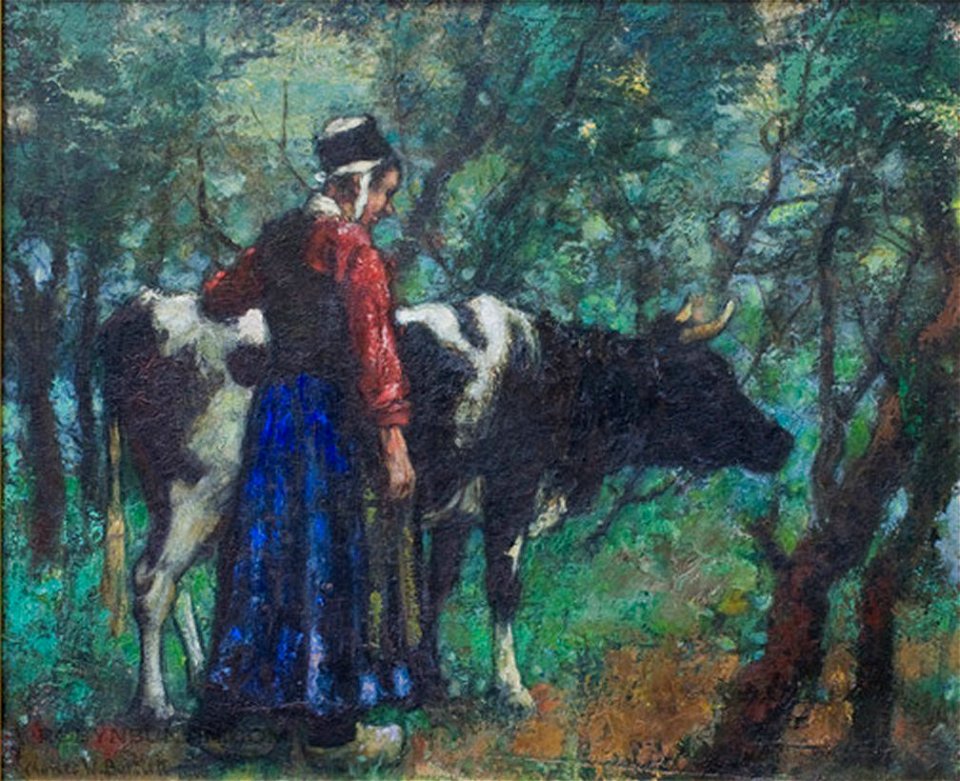 Dutch Girl Driving a Bull by Charles Bartlett oil on canvas, 1908