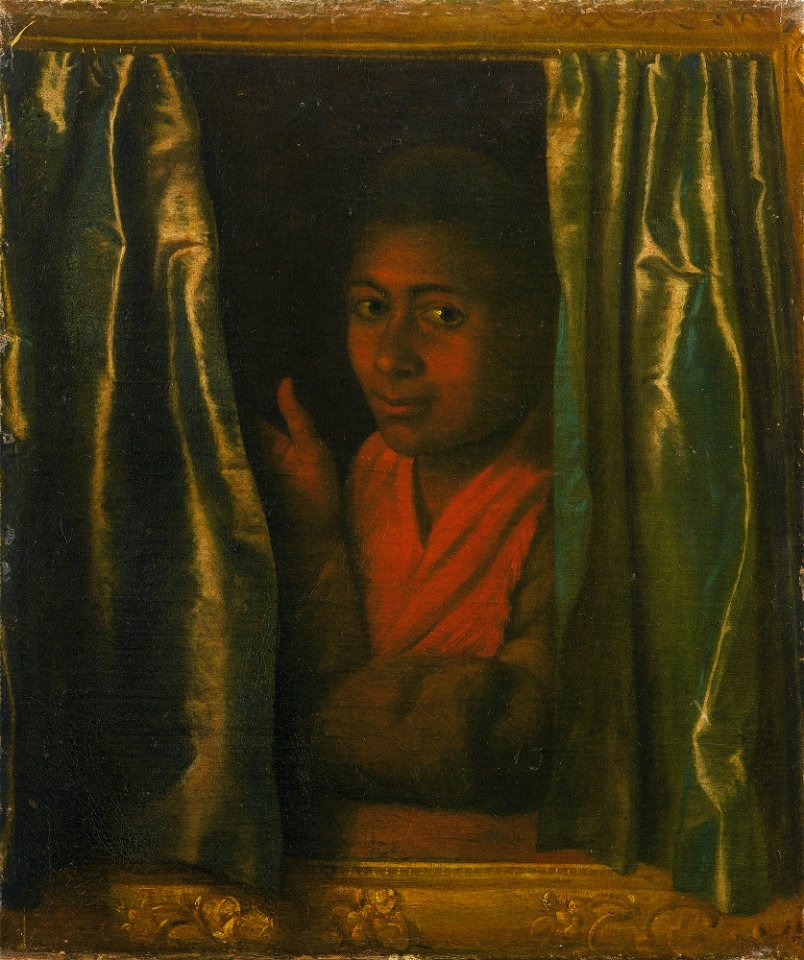 Dutch School circa 1780 Portrait of a Man Behind the Curtain