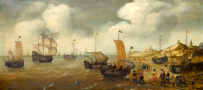 Dutch merchantmen and others shipping off a rocky coast