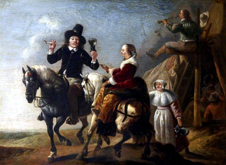 Dutch School - A Couple on Horseback next to a Bivouac ('Albert Cuyp and His Wife') - 872115 - National Trust
