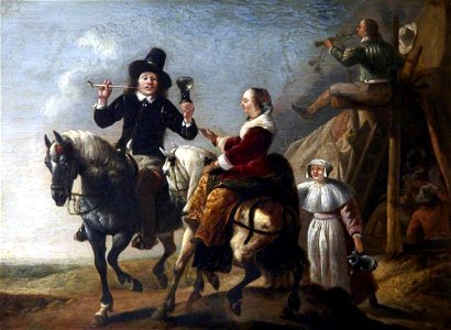 Dutch School - A Couple on Horseback next to a Bivouac ('Albert Cuyp and His Wife') - 872115 - National Trust