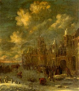 Dutch School - A Winter Landscape, Figures Skating - 254698 - National Trust