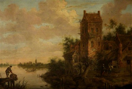 Dutch School - Riverside Scene with Buildings and Figures - 932388 - National Trust
