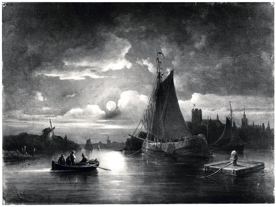 Dutch View of a Town by Moonlight (Joseph Magnus Stäck) - Nationalmuseum - 23904