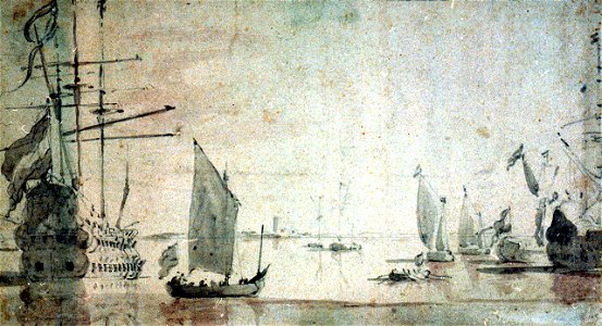 Dutch ships at anchor near the land RMG PW6853