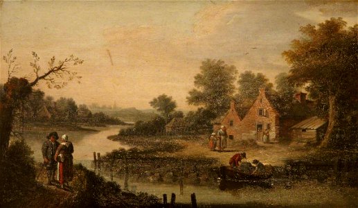 Dutch School - A River Landscape with Figures outside a Cottage - 631072.1 - National Trust