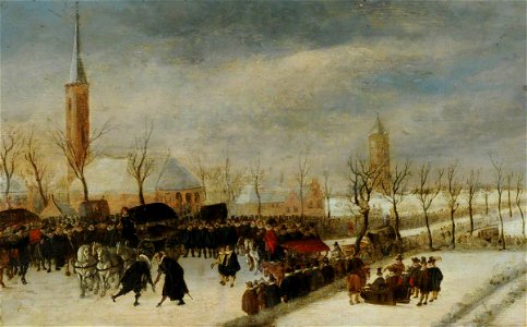 Dutch School - A Winter Scene with a Procession and Two Gentlemen Meeting - 290391 - National Trust