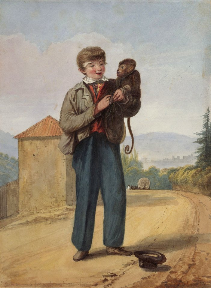 DV271 Boy busking with a monkey near Bath