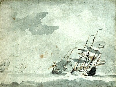 Dutch ships beating to windward in a strong breeze RMG PW7013