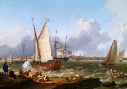 Dutch ships on the roadstead of Emden, by Ludolf Bakhuizen. Free illustration for personal and commercial use.