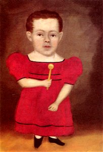 Dwarfed Boy in Red Dress Holding Rattle by Erastus Salisbury Field