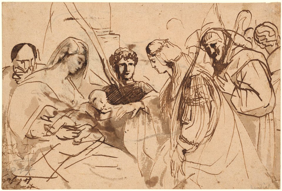 The Mystic Marriage of St. Catherine by Anthony van Dyck, ca. 1618-20, pen and ink