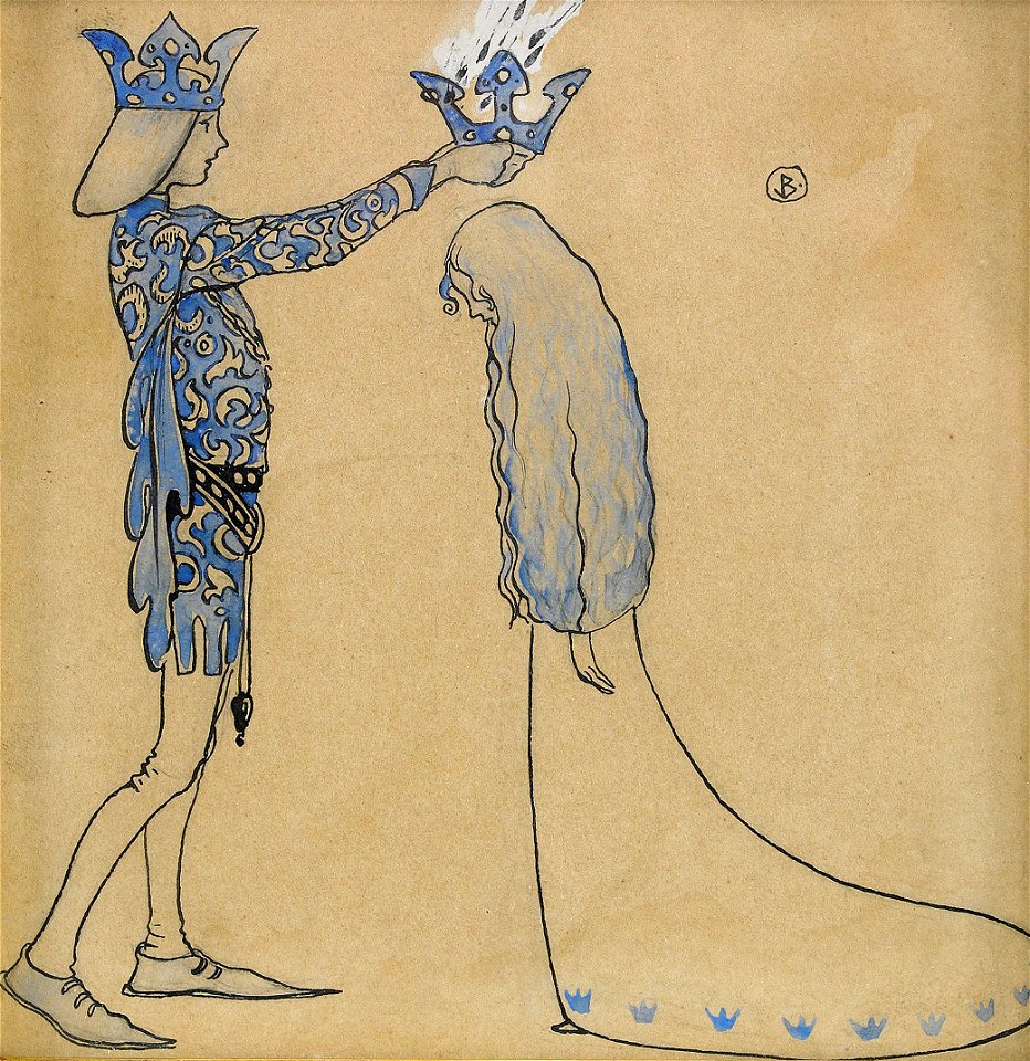 Därefter satte prinsen en krona av guld på hennes huvud by John Bauer 1907