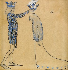 Därefter satte prinsen en krona av guld på hennes huvud by John Bauer 1907