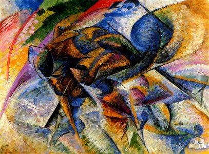 Dynamism of a Biker (1913) by Umberto Boccioni. Free illustration for personal and commercial use.