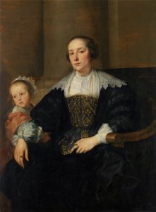 Anthony van Dyck - Portrait of Anna van Thielen, wife of the painter Theodoor Rombouts with their daughter. Free illustration for personal and commercial use.