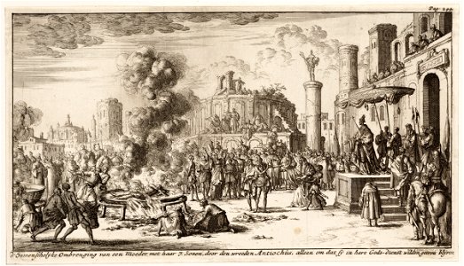 D´Onmenschelijke ombrenging van een moeder met haar 7 sonen, door den wreden Antiochus, allen omdat sij in hare gods-dienst wilden getrou blijven, objectnr A 41820