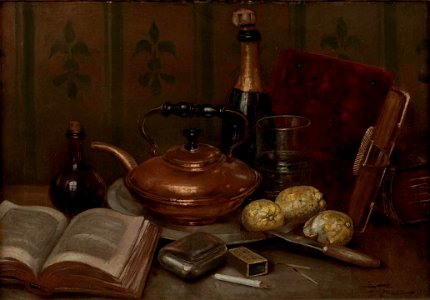 Désiré Thomassin Stilleben mit Sekftflasche 1896