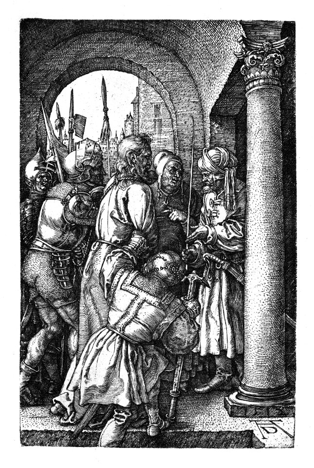 Dürer, Kupferstichpassion 05, Vor Pilatus