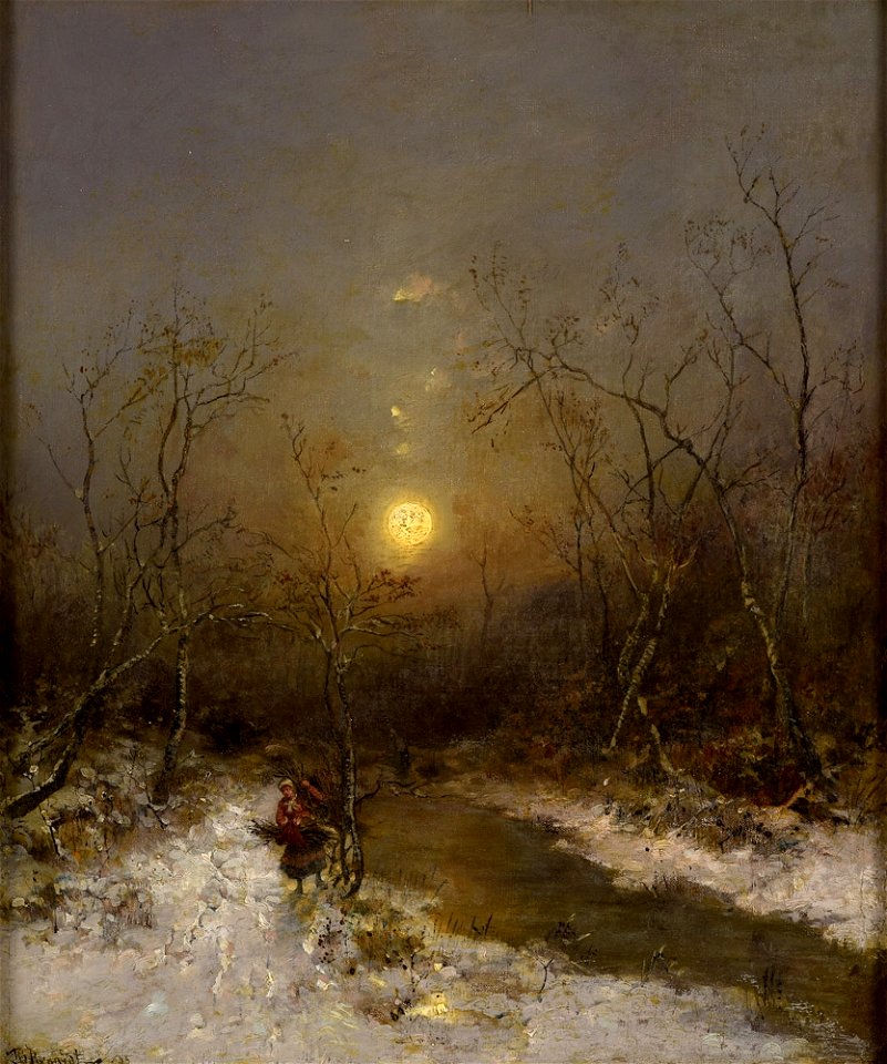 Désiré Thomassin Winterliche Flusslandschaft mit Reisigsammlerin