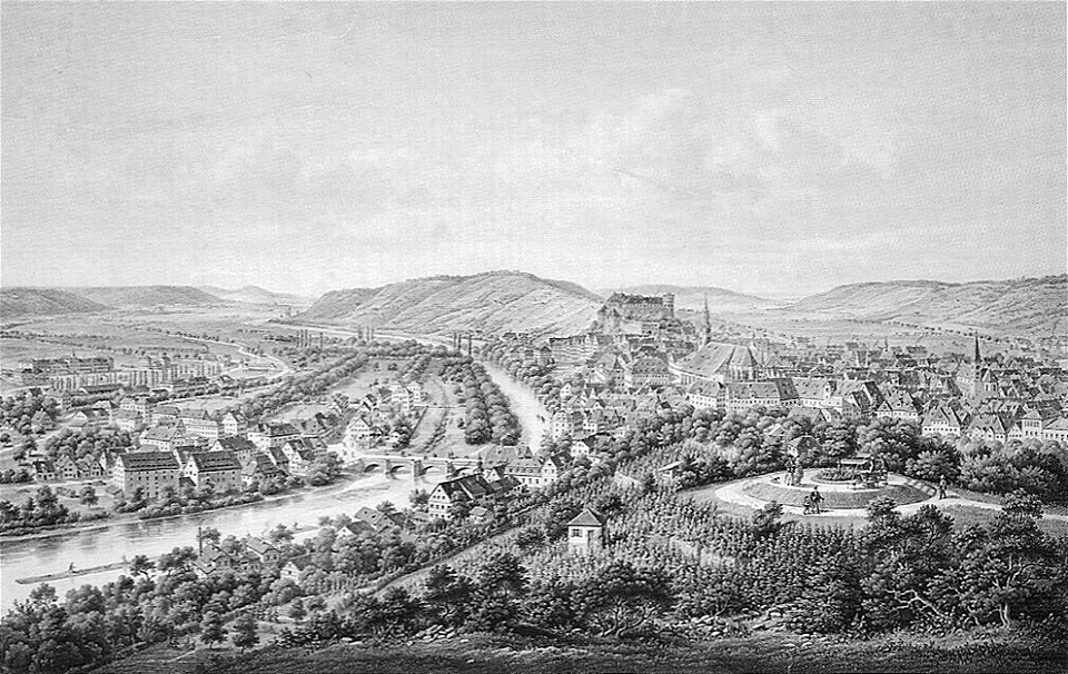E Emminger - Tübingen vom Österberg Lithographie 1870 Inv203 (SW042)