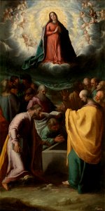 E Cajés Adoración de la Virgen 1603. 1,40 x 0,71 cm. Depósito del Museo del Prado