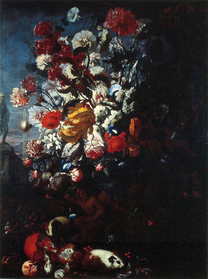 E. Terwesten - Vaas met bloemen en cavia in een landschap - NK3092 - Cultural Heritage Agency of the Netherlands Art Collection