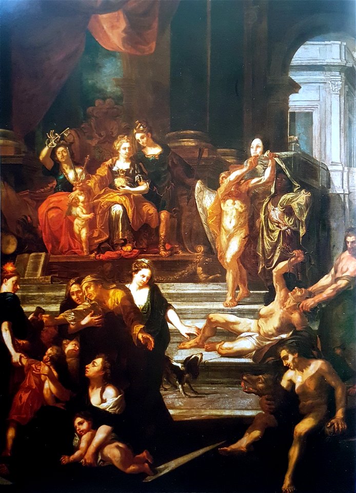 E Plumier, De dubbele jurisdictie, schoorsteenstuk collegekamer Stadhuis v Maastricht