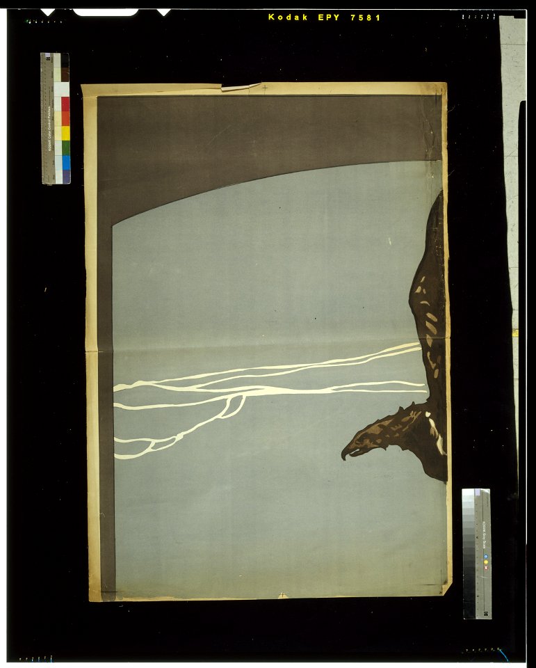 Eagle attacking double-headed Austrian imperial eagle in mid-air over mountains LCCN2004666218