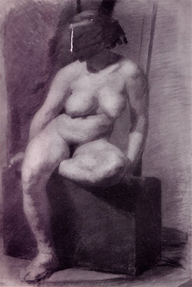 Eakins - Nude woman, seated, wearing a mask