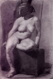 Eakins - Nude woman, seated, wearing a mask. Free illustration for personal and commercial use.