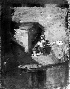 Eakins Woman on balcony waving white handkerchief