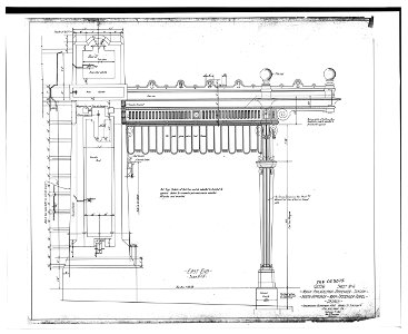 East Elevation Detail of Marquee for North Approach to Main Passenger Tunnel (dated 9 21 1912) - North Philadelphia Station. Free illustration for personal and commercial use.