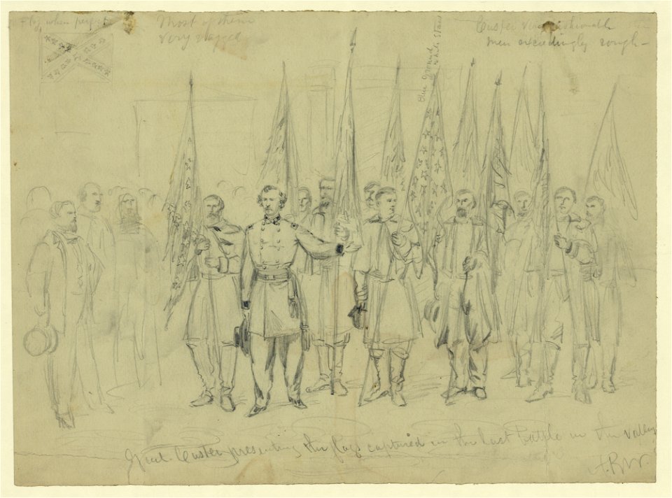 Genl. Custer presenting the flags captured in the last battle in the valley LCCN2004660152