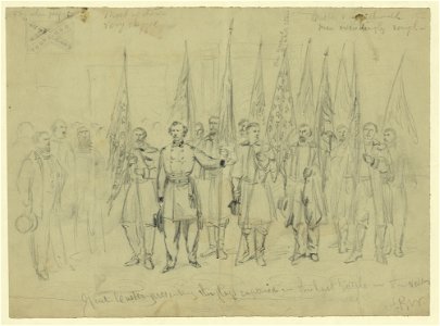 Genl. Custer presenting the flags captured in the last battle in the valley LCCN2004660152