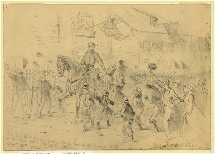 Genl. Geo. B. McClellan passing through Frederick City Myd. at the head of the Army of the Potomac. Pursuit of Genl. Lee - EF. LCCN2004661908