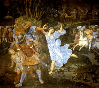 'Flight of Aeneas from Troy', fresco painting by Girolamo Genga, 1507-1510, Pinacoteca Nazionale, Siena. Free illustration for personal and commercial use.