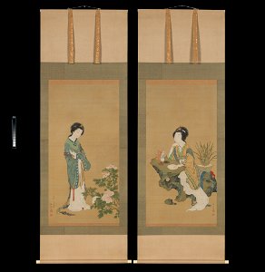 Genki (Komai Ki) - Yanji with Orchids and Yang Guifei with Peonies - 2015.300.202a, b - Metropolitan Museum of Art