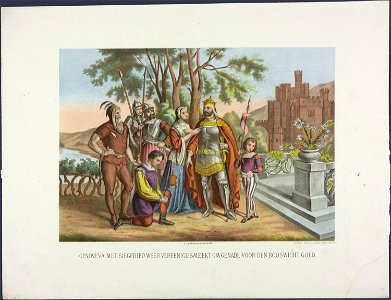 Genoveva met Siegfried weer vereenigd, smeekt om genade voor den booswicht Golo-Catchpenny print-SMC K 0158