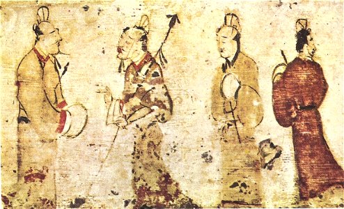 Gentlemen in conversation, Eastern Han Dynasty. Free illustration for personal and commercial use.